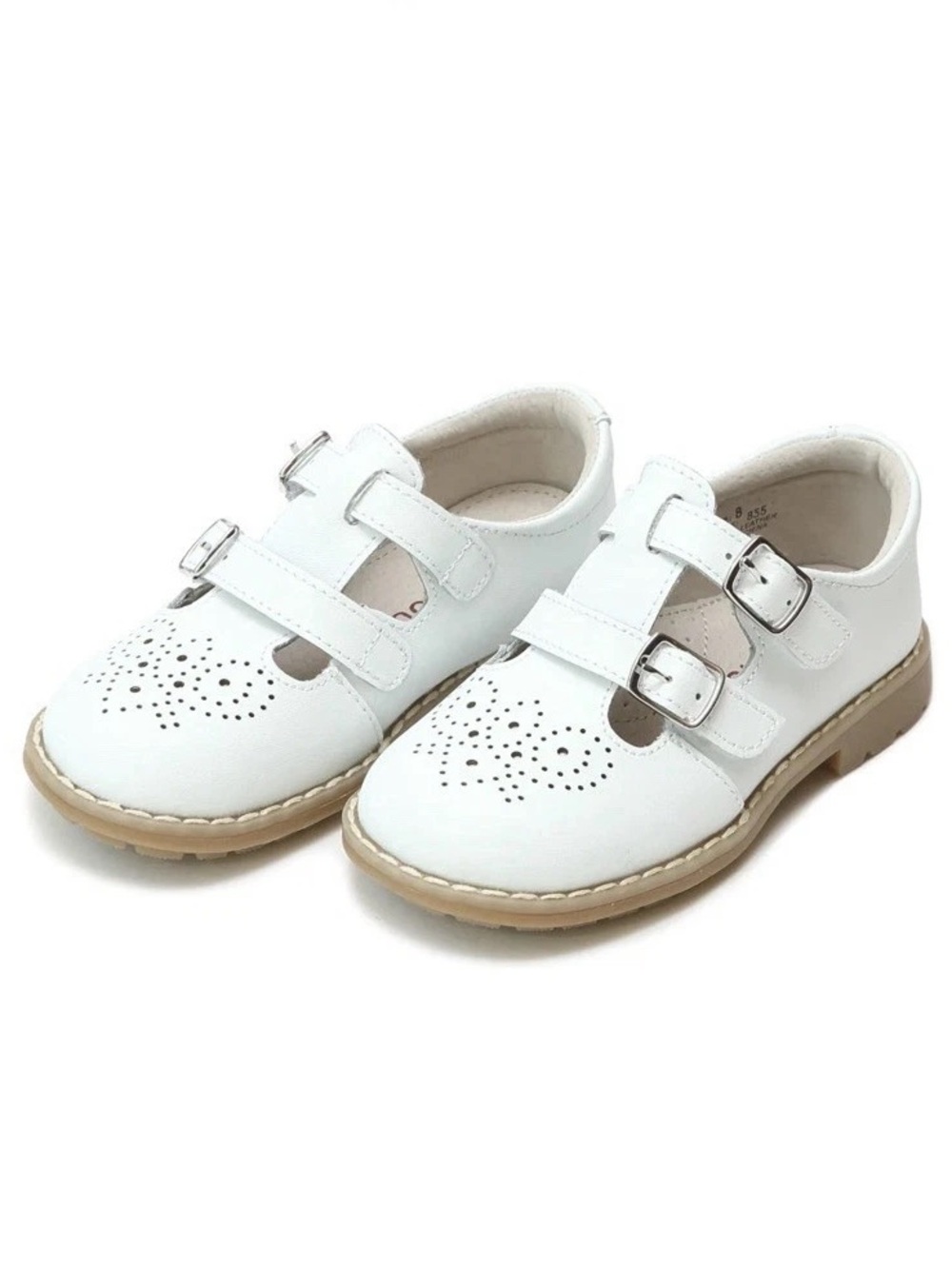 L'Amour Beatrix White Double T-Strap Mary Jane Dress Shoes Leather Toddler 9